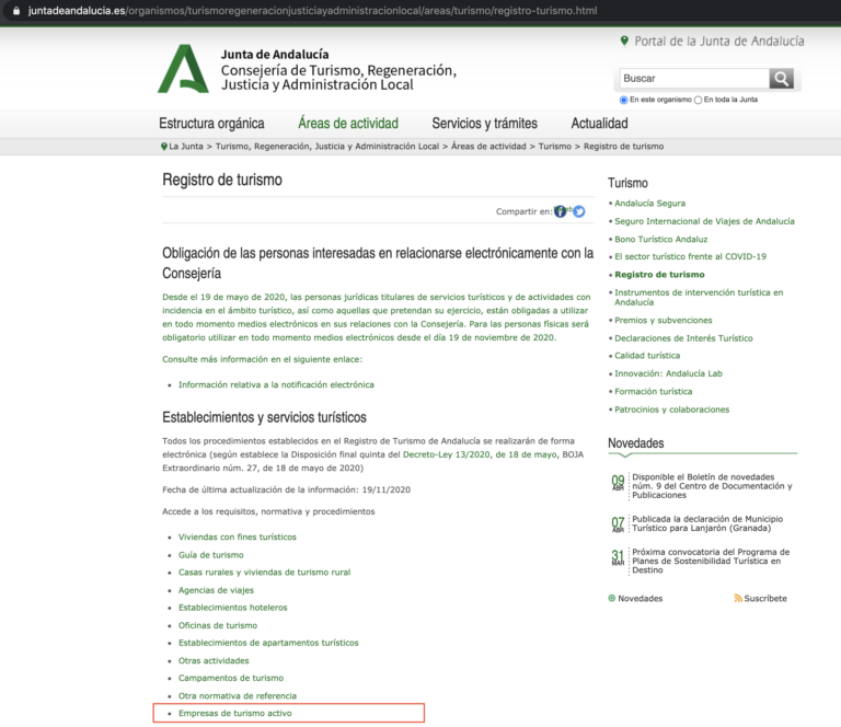 Actualizar Registro de Turismo Activo Andalucía ECO&ACTIVA Actualizar Registro de Turismo Activo Andalucía ECO&ACTIVA